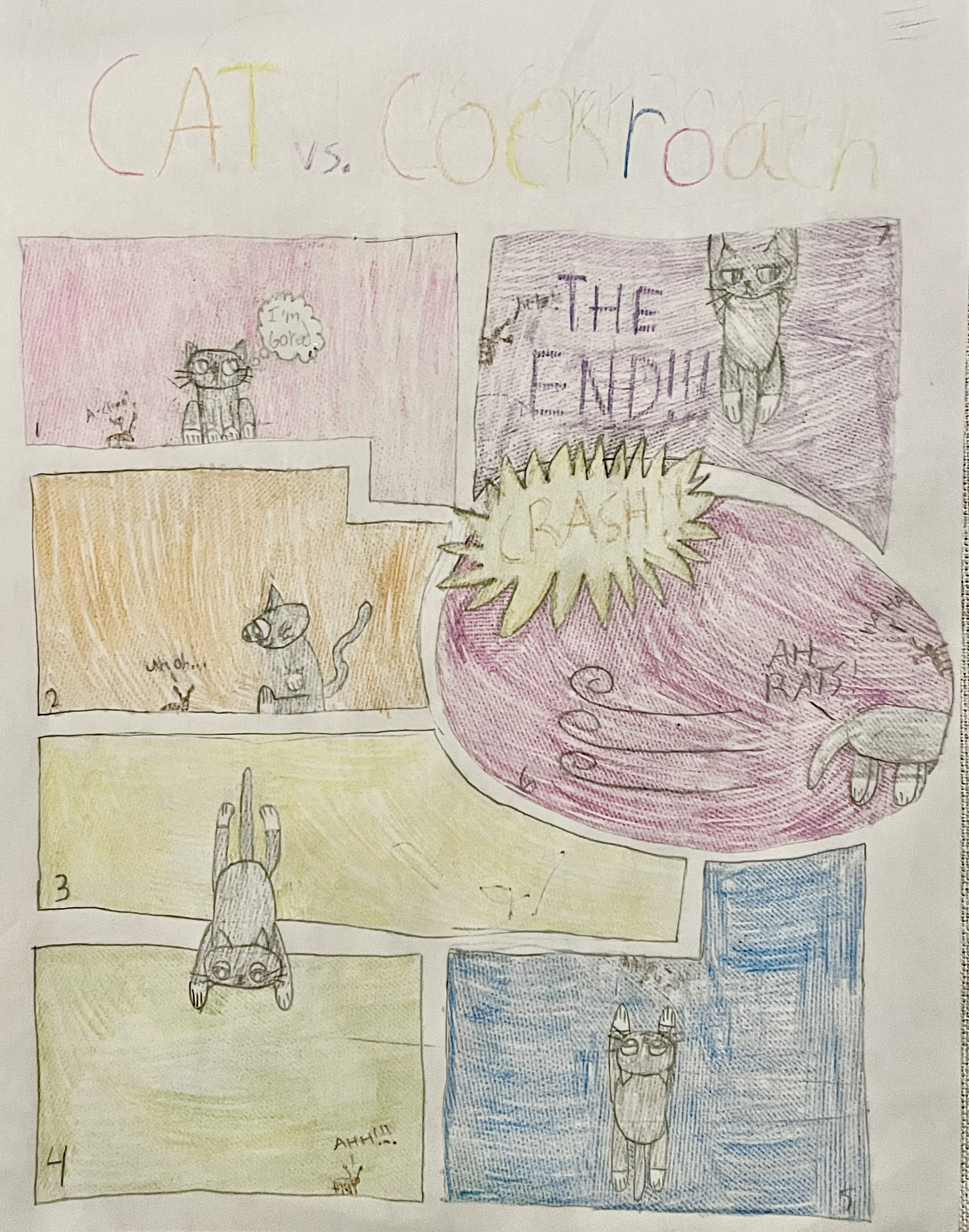 Crayon comic of Cat vs. Cockroach