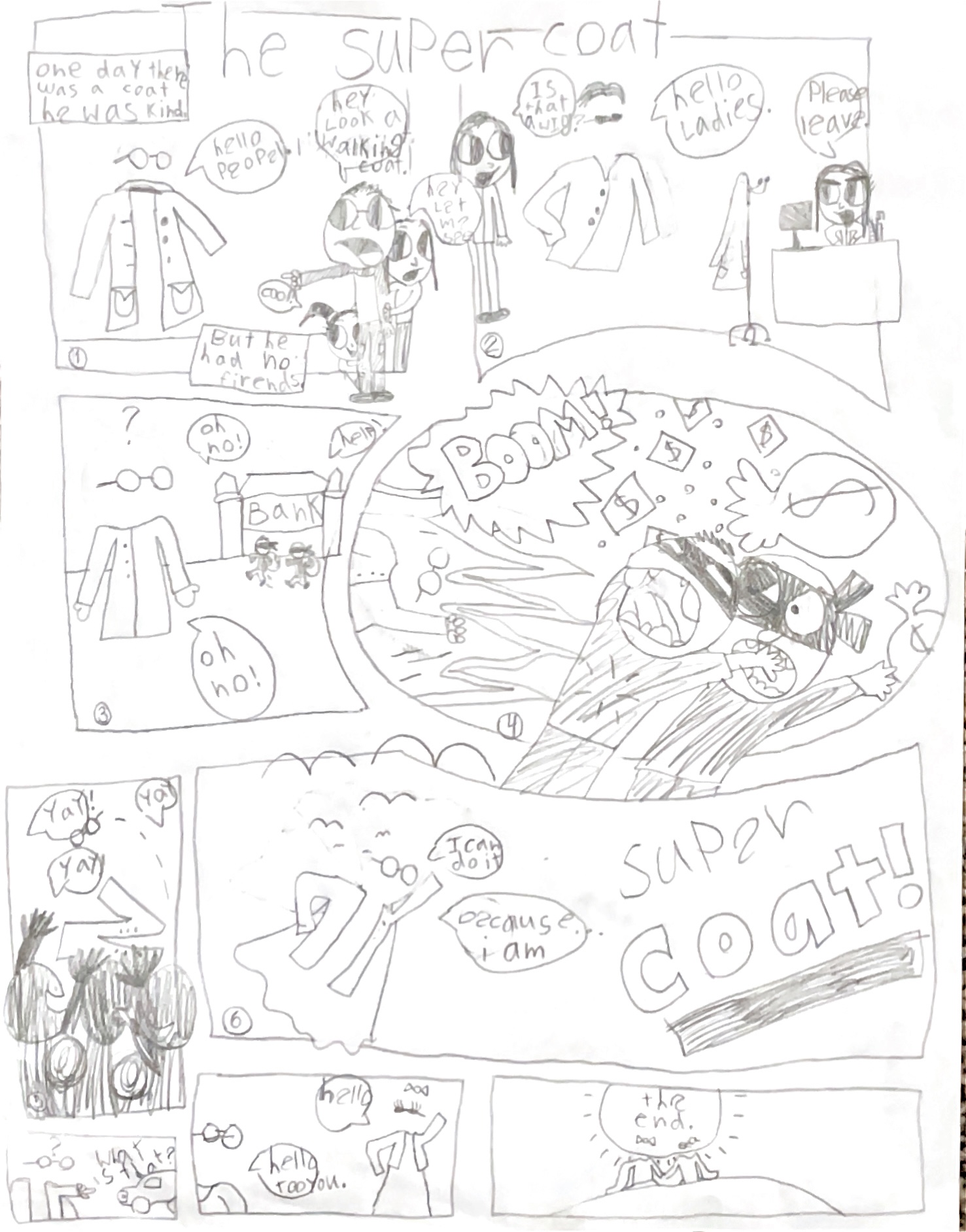 Comic of The Super Coat drawn in pencil