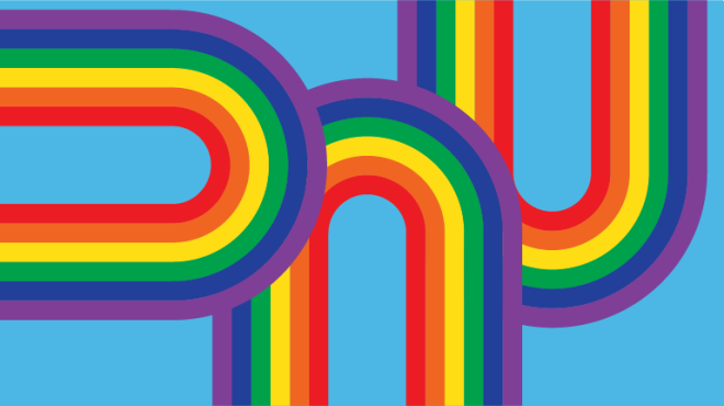 decorative image of three rainbows on a light blue background